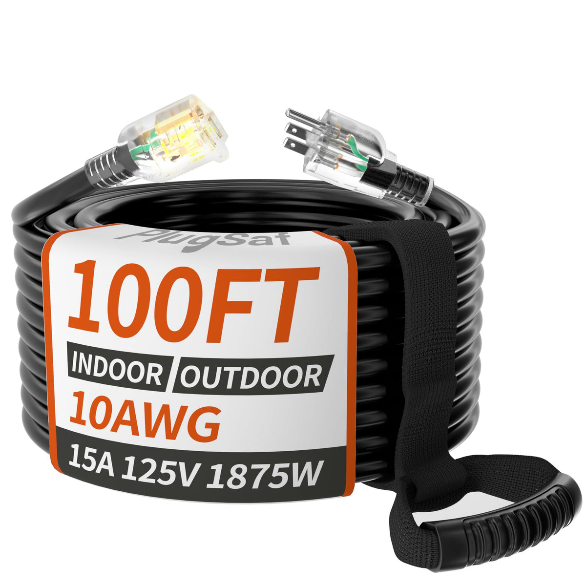 100ft 10 Gauge Waterproof Outdoor Extension Cord Black W218
