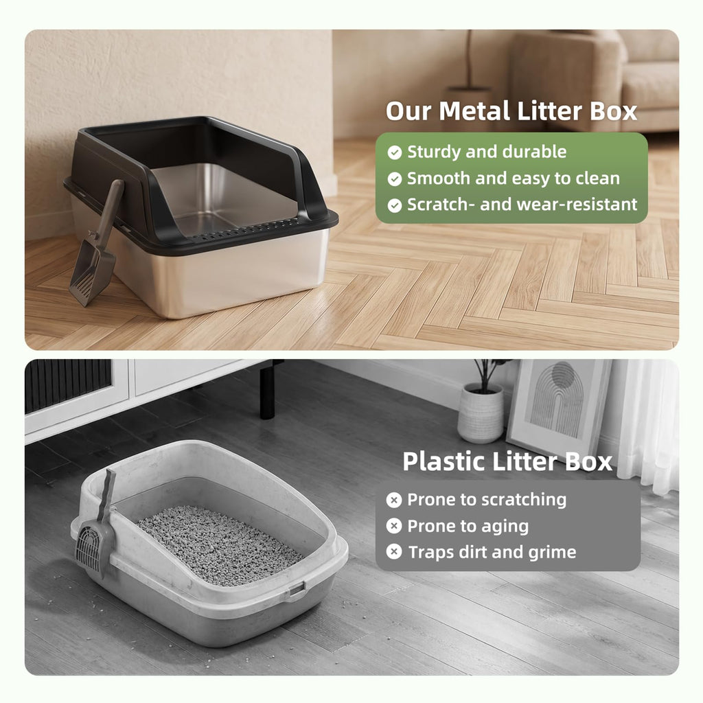 Stainless Steel High Sided Litter Box with Lid Q773
