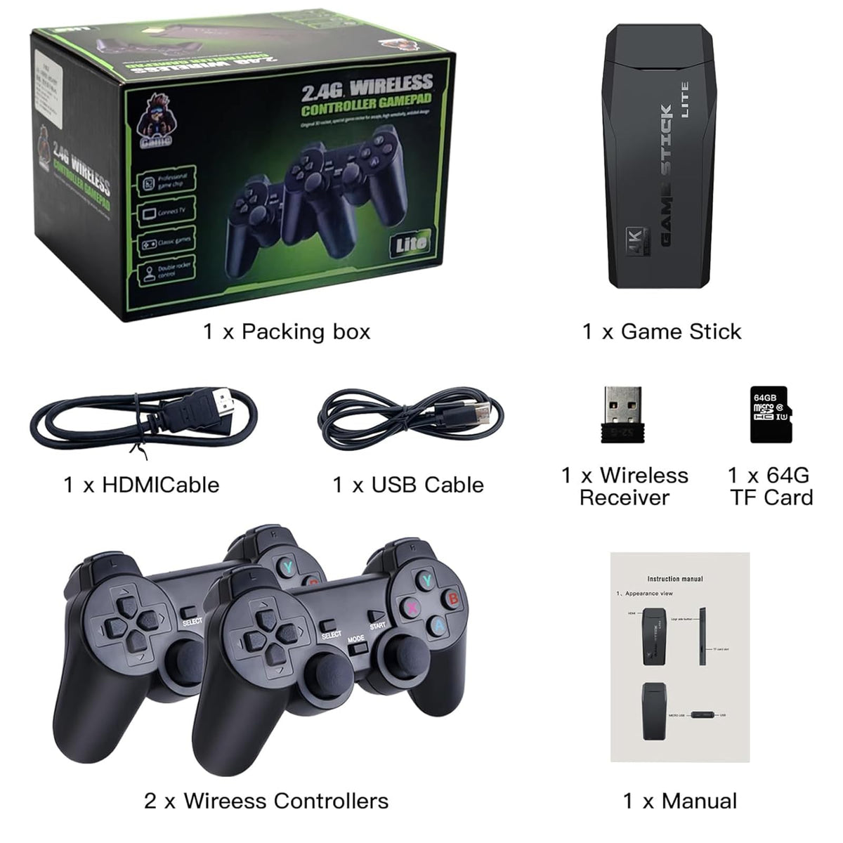Retro Game Console with 2.4G Wireless Controllers A2354