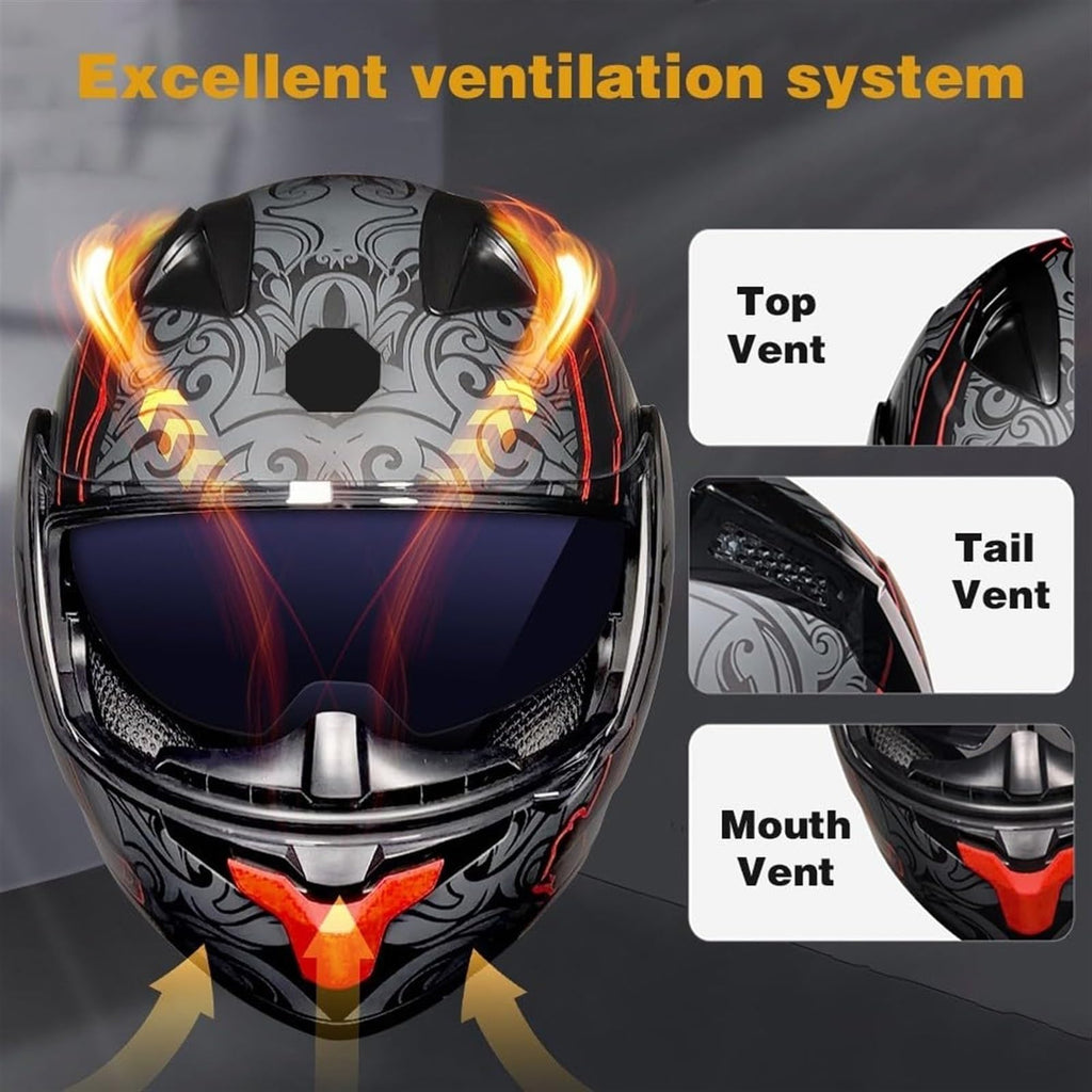 Bluetooth Modular Flip Up Full Face Motorcycle Helmet with Dual Visor Z225