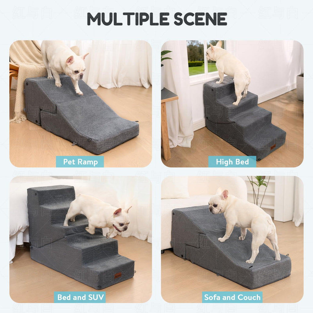 4-Step Dog Stair and Ramp with Non-Slip Bottom Grey Q15150