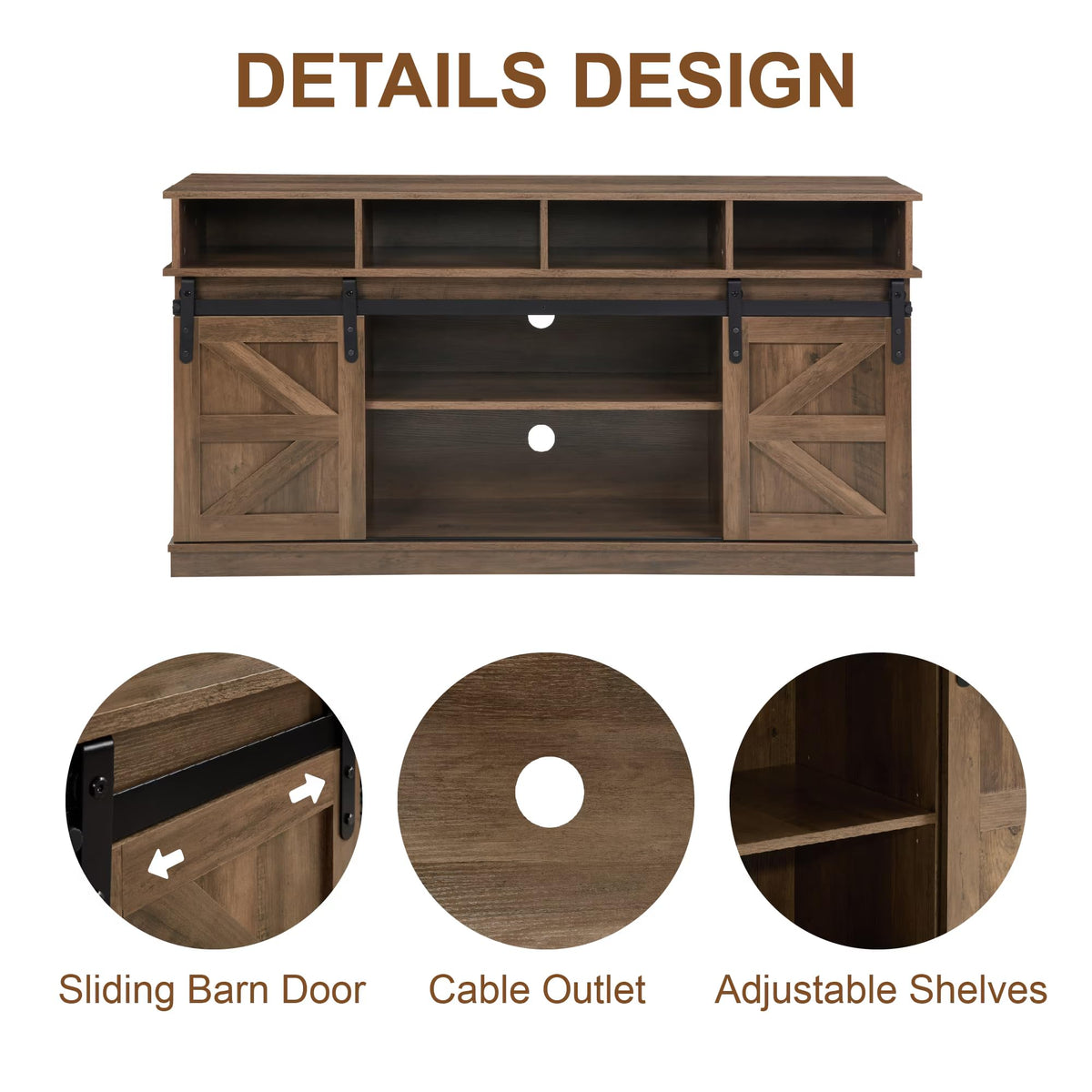 Farmhouse Wood TV Stand with Sliding Barn Doors J83407
