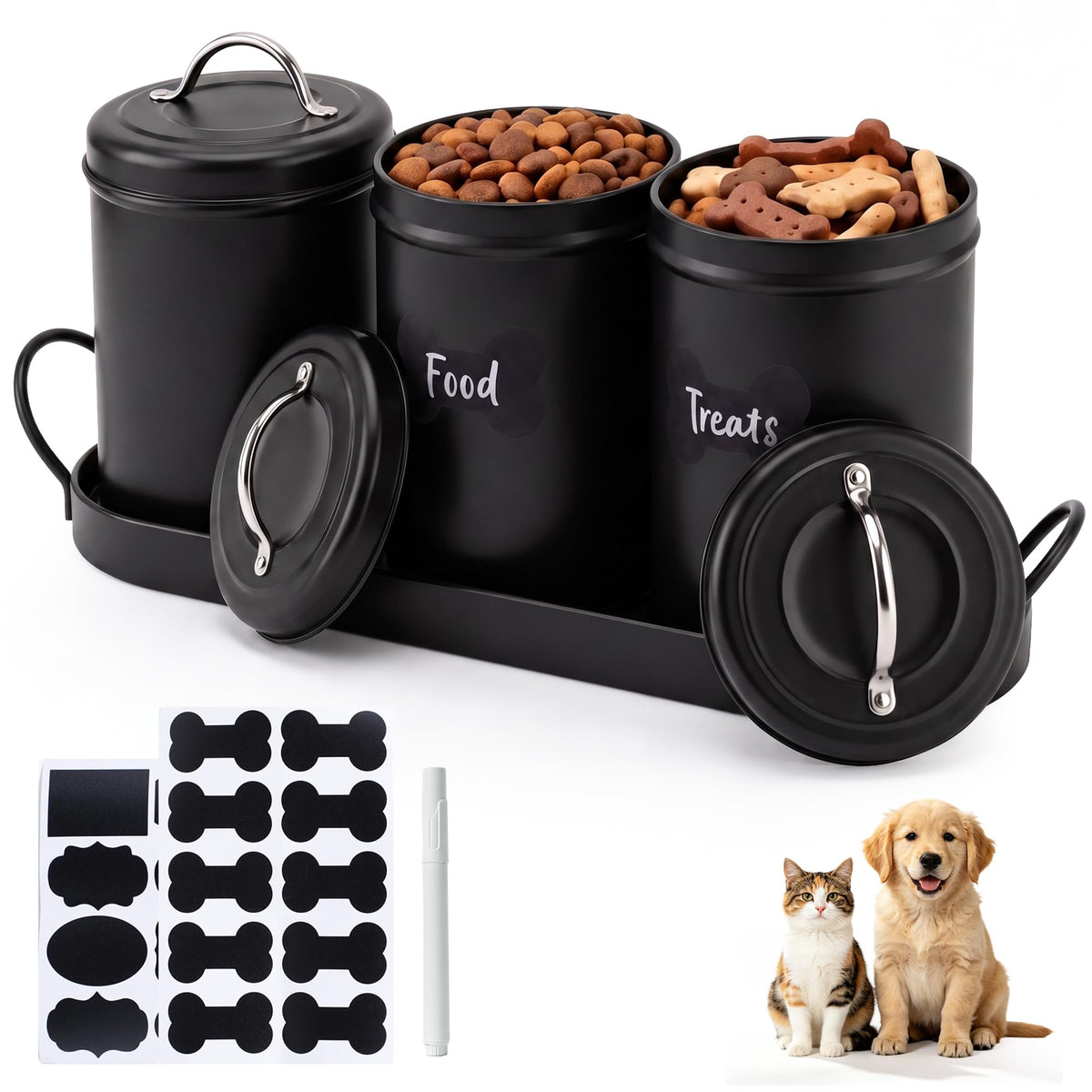 Airtight Dog Treat Container Set with Lid and Tray G7925