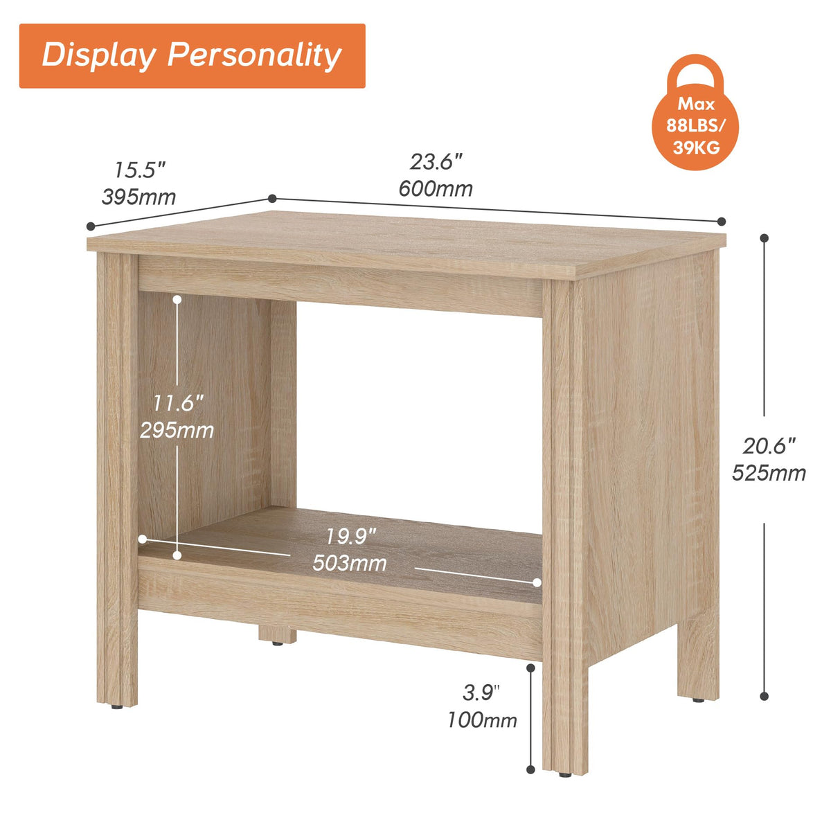 Set of 2 Square 2-Tier Nightstand with Storage S82475