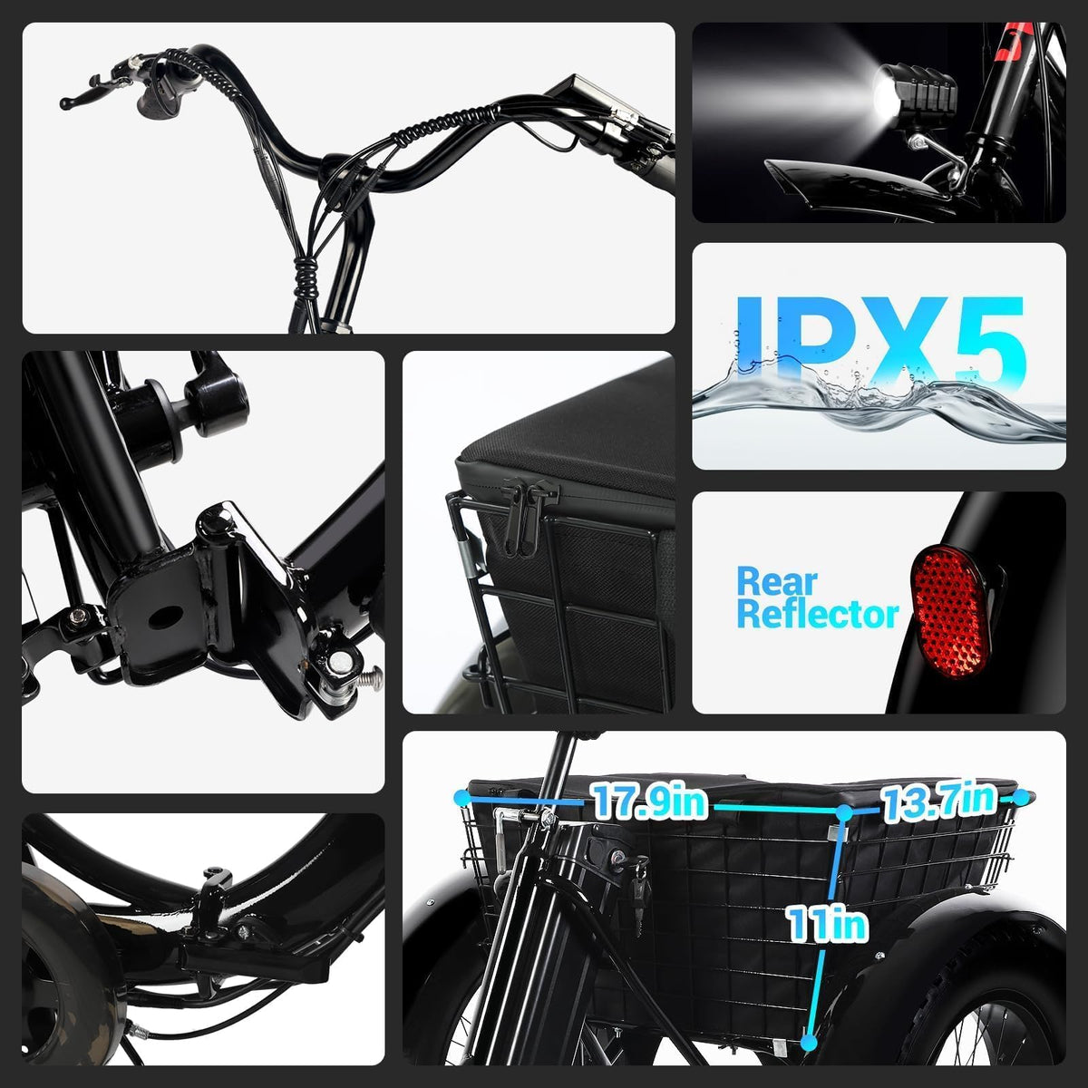 Folding Electric Tricycle for Adults, 20"x4" Fat Tire, Peak 500W 36V13Ah F962849