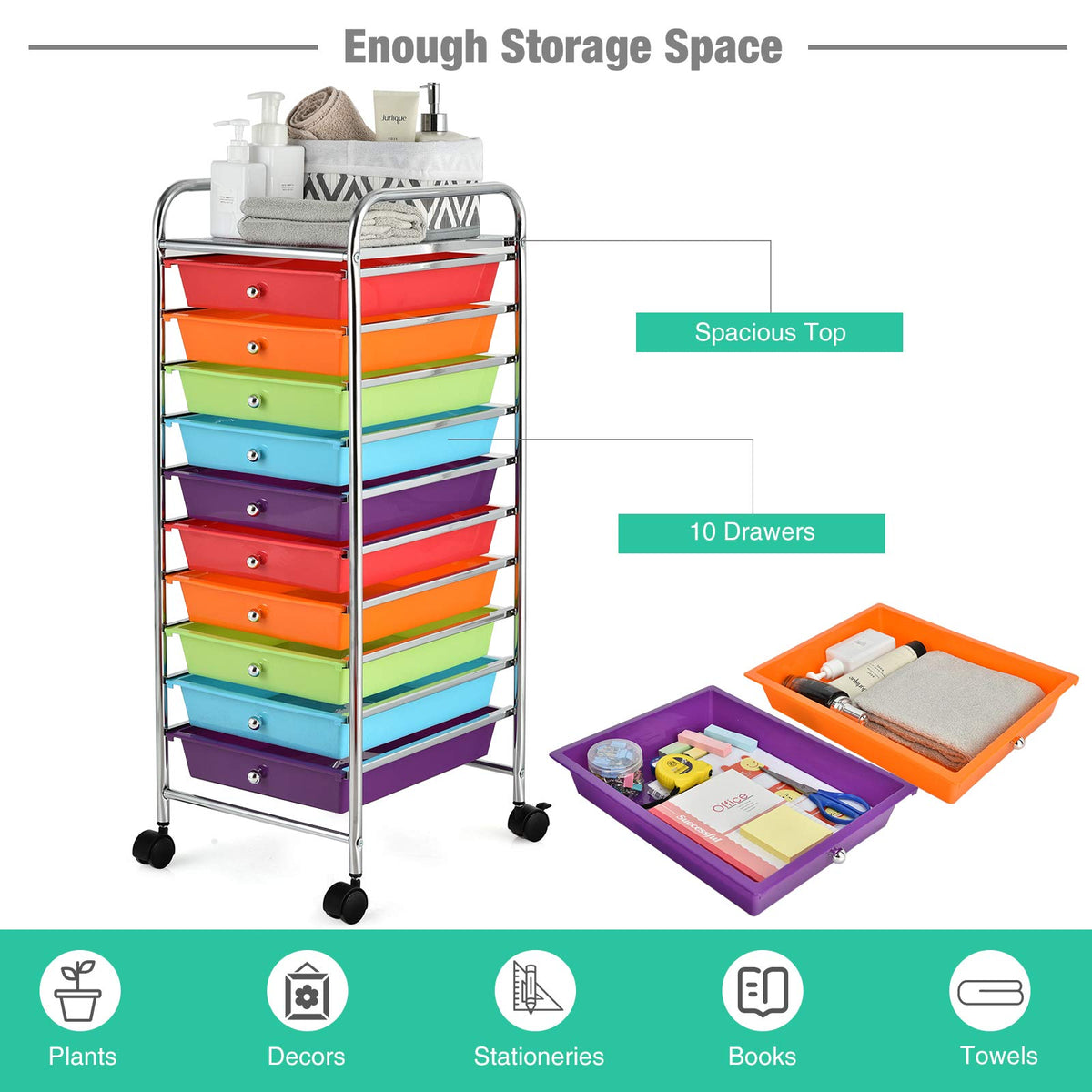 10 Drawer Rolling Storage Cart with Wheels Q257