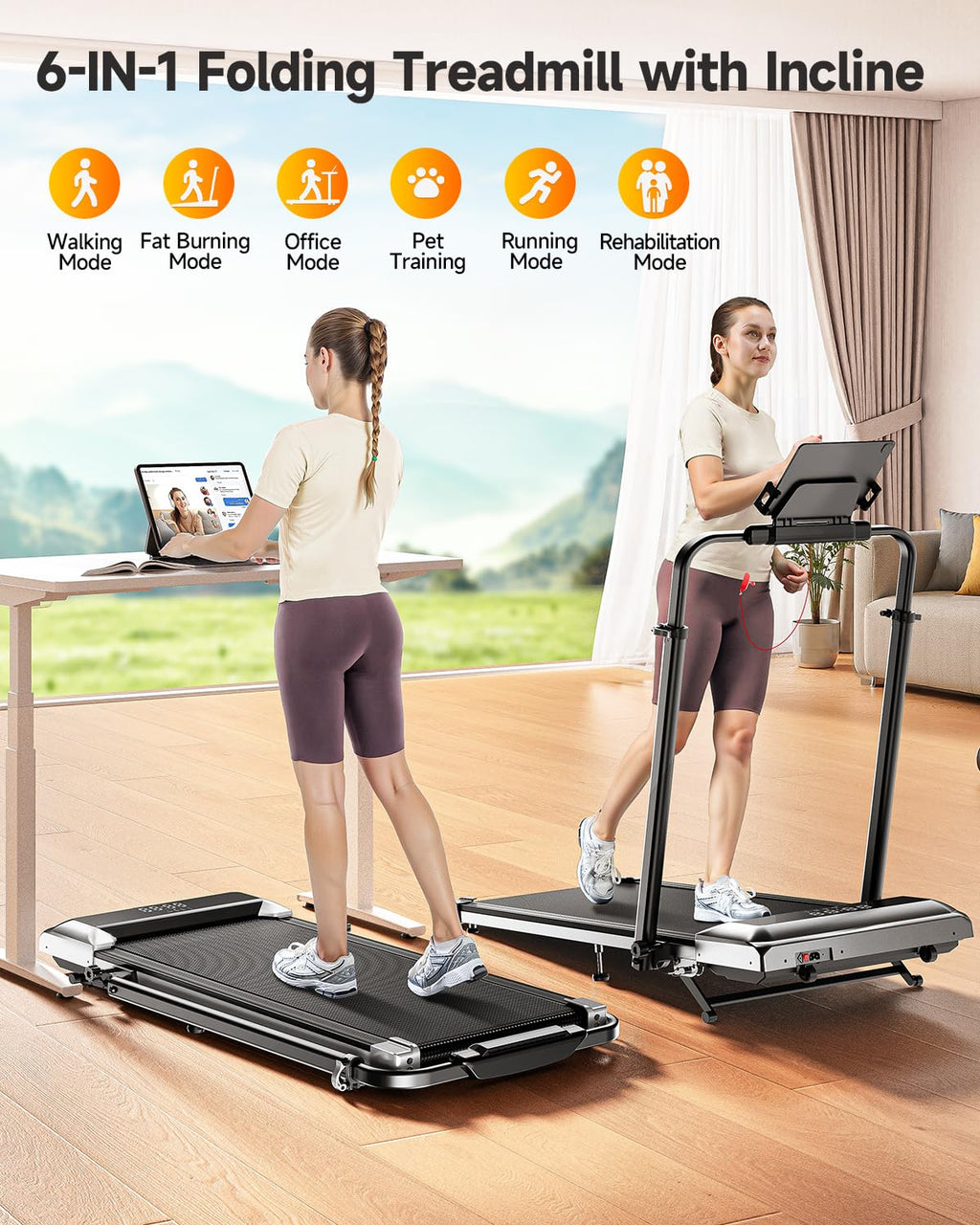 Folding Treadmill with Incline and Adjustable Handle Bar P688
