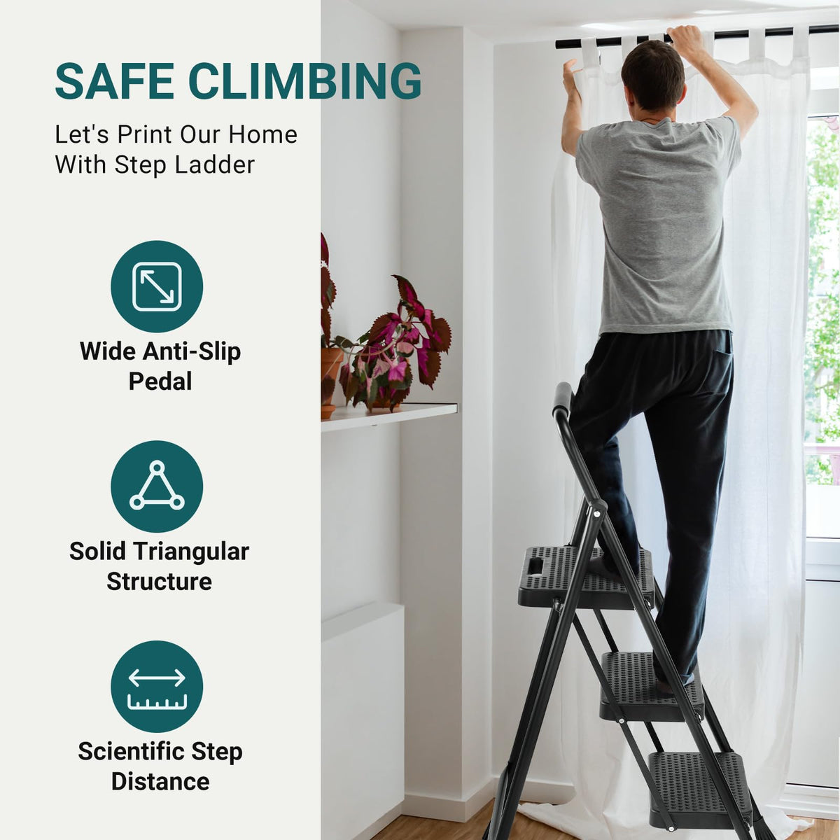 3 Step Ladder 500lbs Capacity Foldable Step Stool V73226