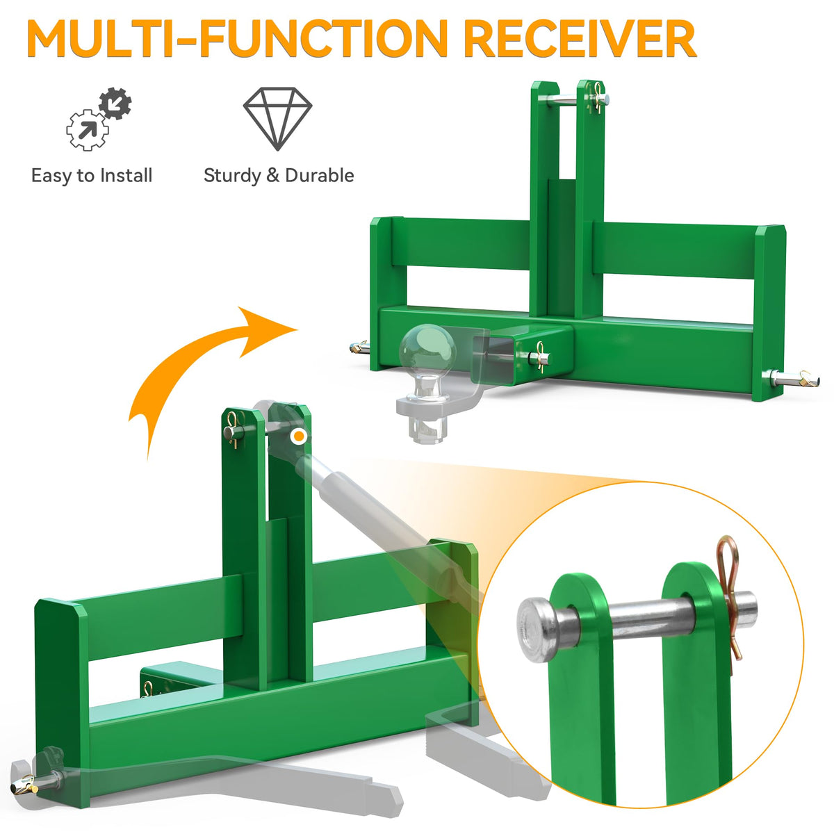 3 Point Hitch Receiver with Suitcase Weight Brackets Category 1 Z364799