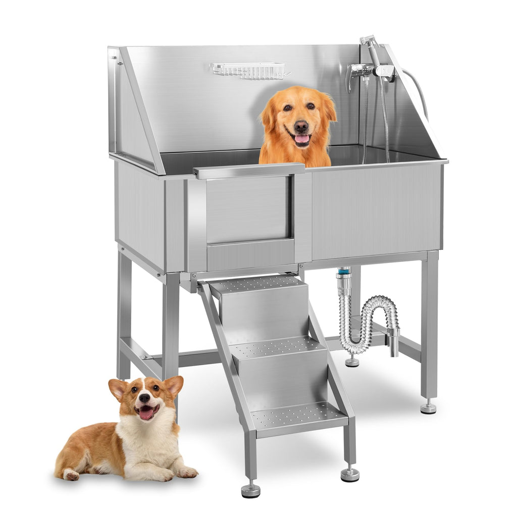 38 Inch Stainless Steel Dog Grooming Tub with Ramp B19176
