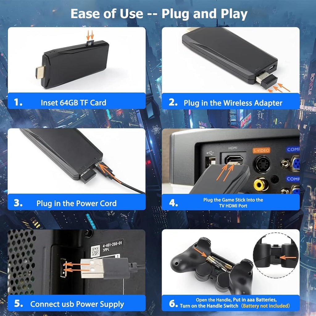 64G Wireless Game Stick 4K HDMI Game Console with 2.4G Wireless Controller X211