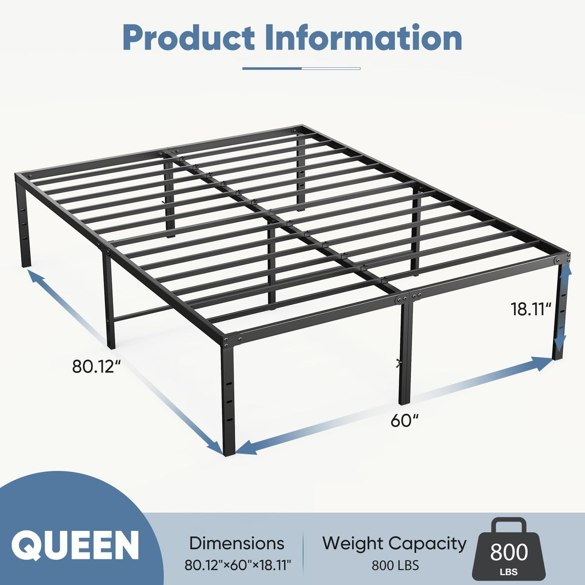 18" Heavy Duty Metal Queen Bed Frame O7179