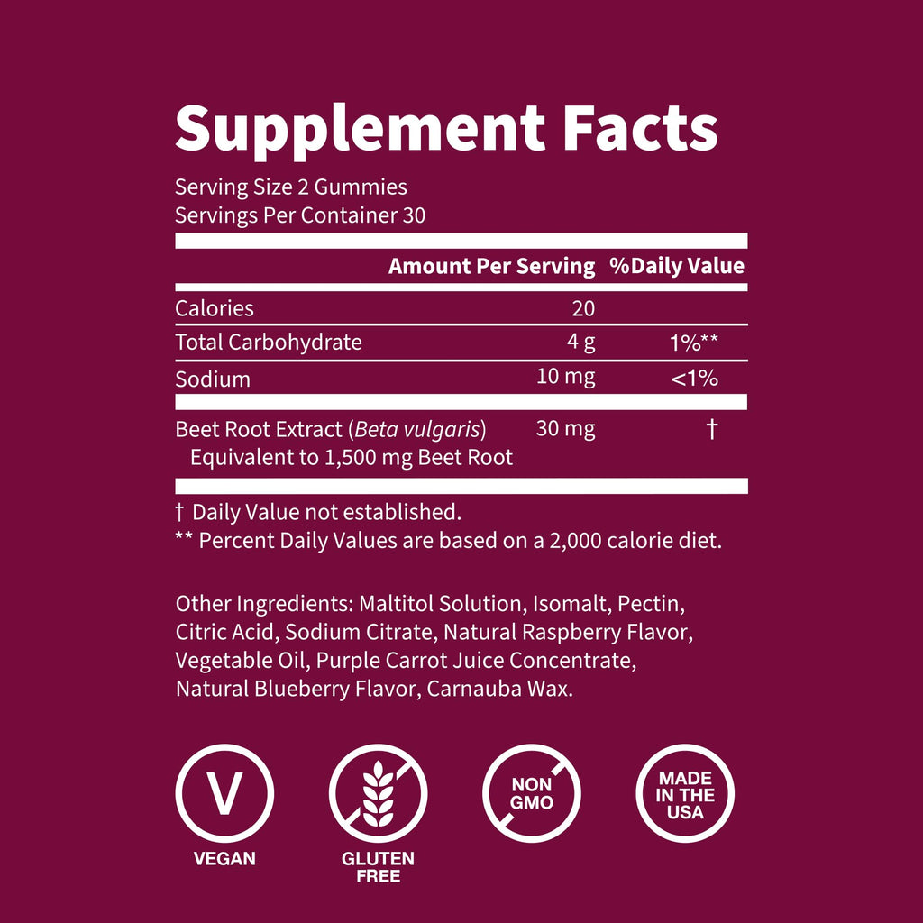 Sugar Free 1500 mg Blueberry Flavor Beet Root Gummies U88884