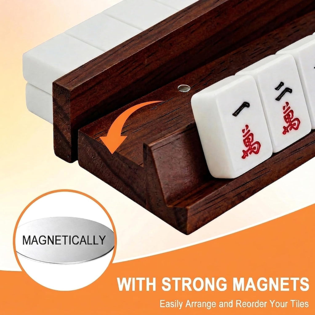 Wooden Mahjong Racks with Pushers Set of 4 P5127