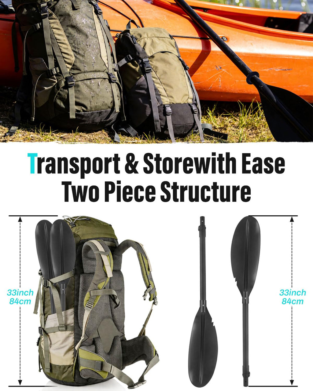 Kayak Paddles with Paddle Leash, 70in-97in Lightweight Paddling Blades N9107