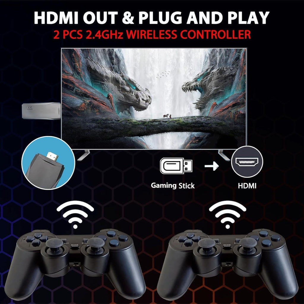 64G Wireless Game Stick 4K HDMI Game Console with 2.4G Wireless Controller X211