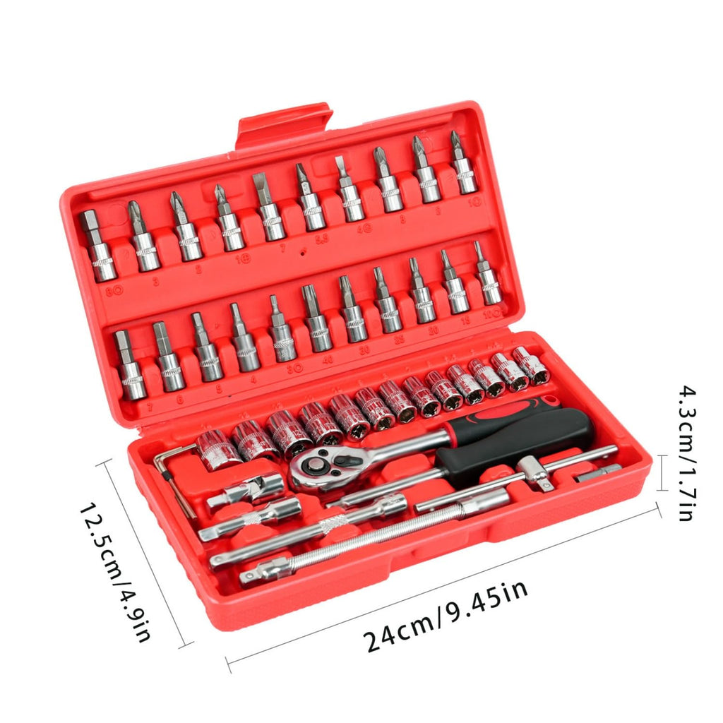 46 Pieces Mechanic Tool Kit 1/4” Ratchet Socket Wrench Set with Storage Case E23801