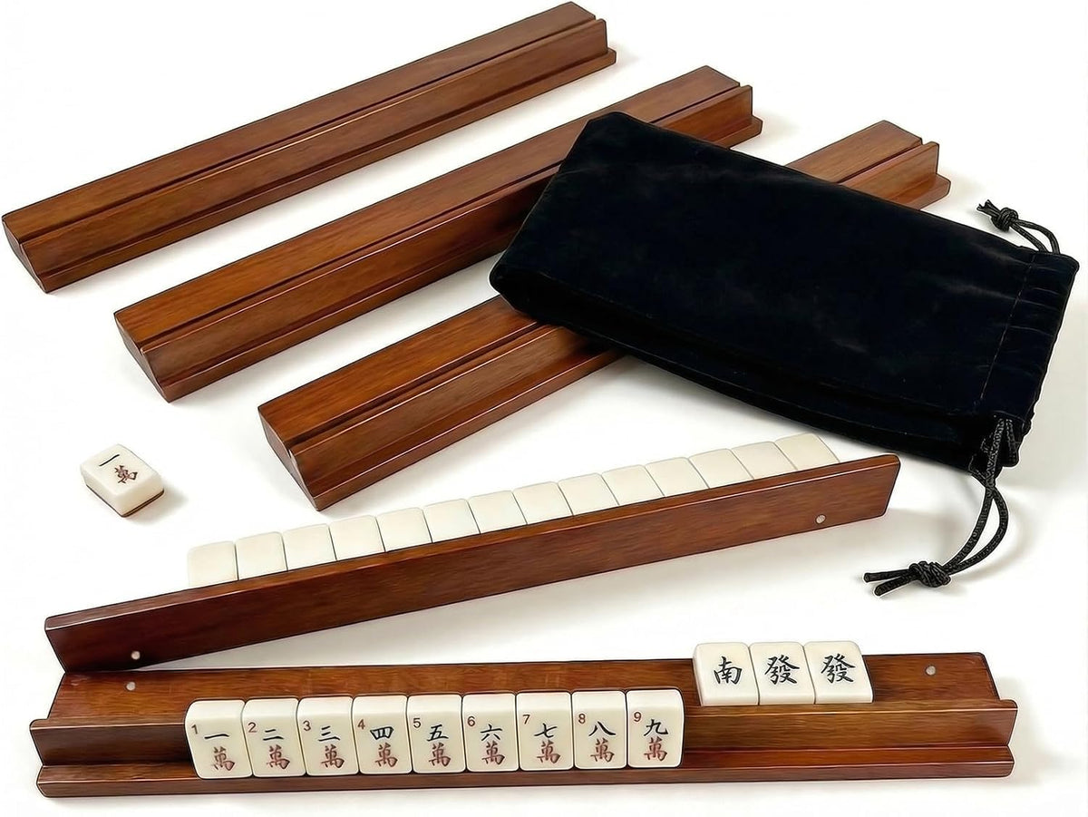 Wooden Mahjong Racks with Pushers Set of 4 P5127