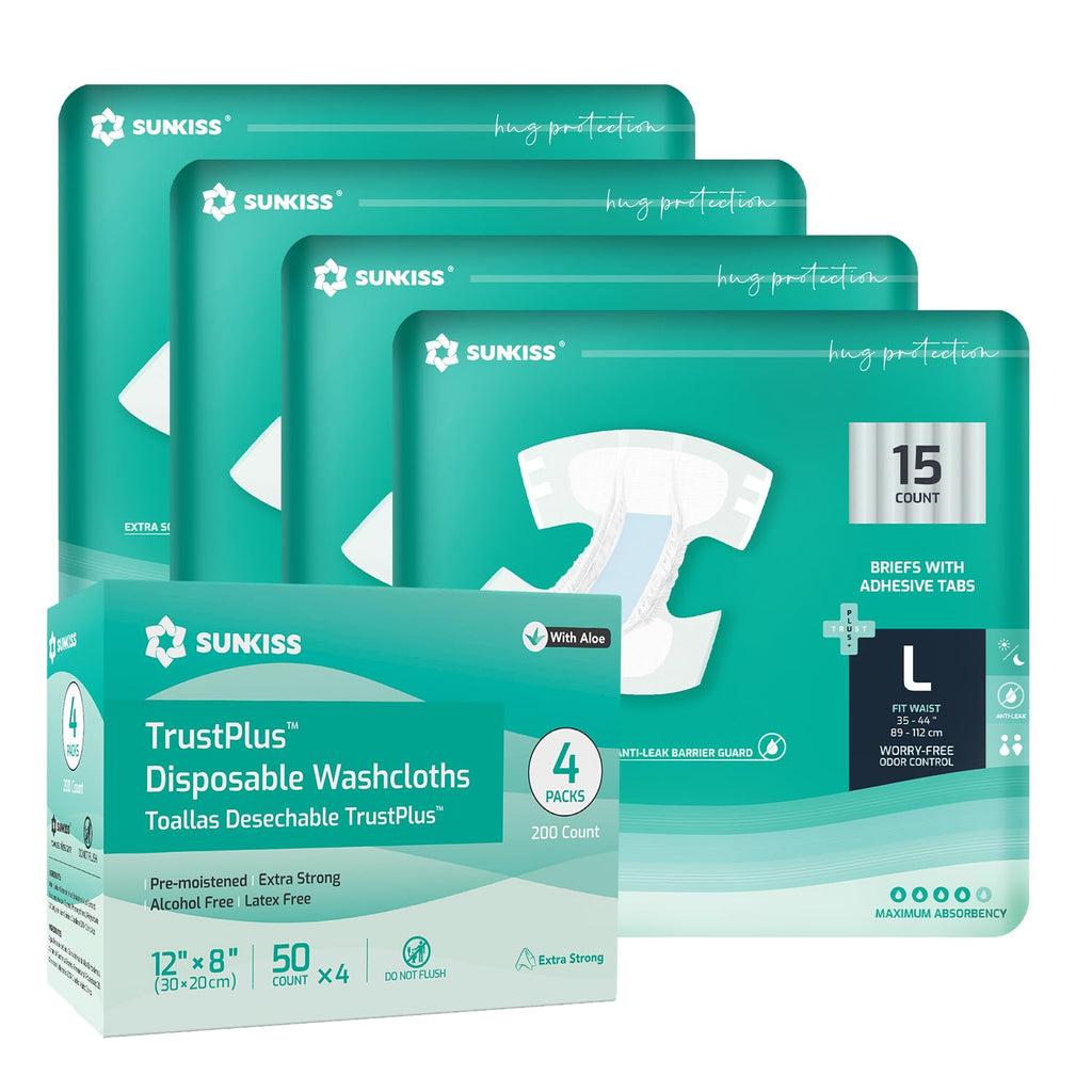 Adult Diapers Large 60 Count & Wet Wipes 200 Count Bundle R939