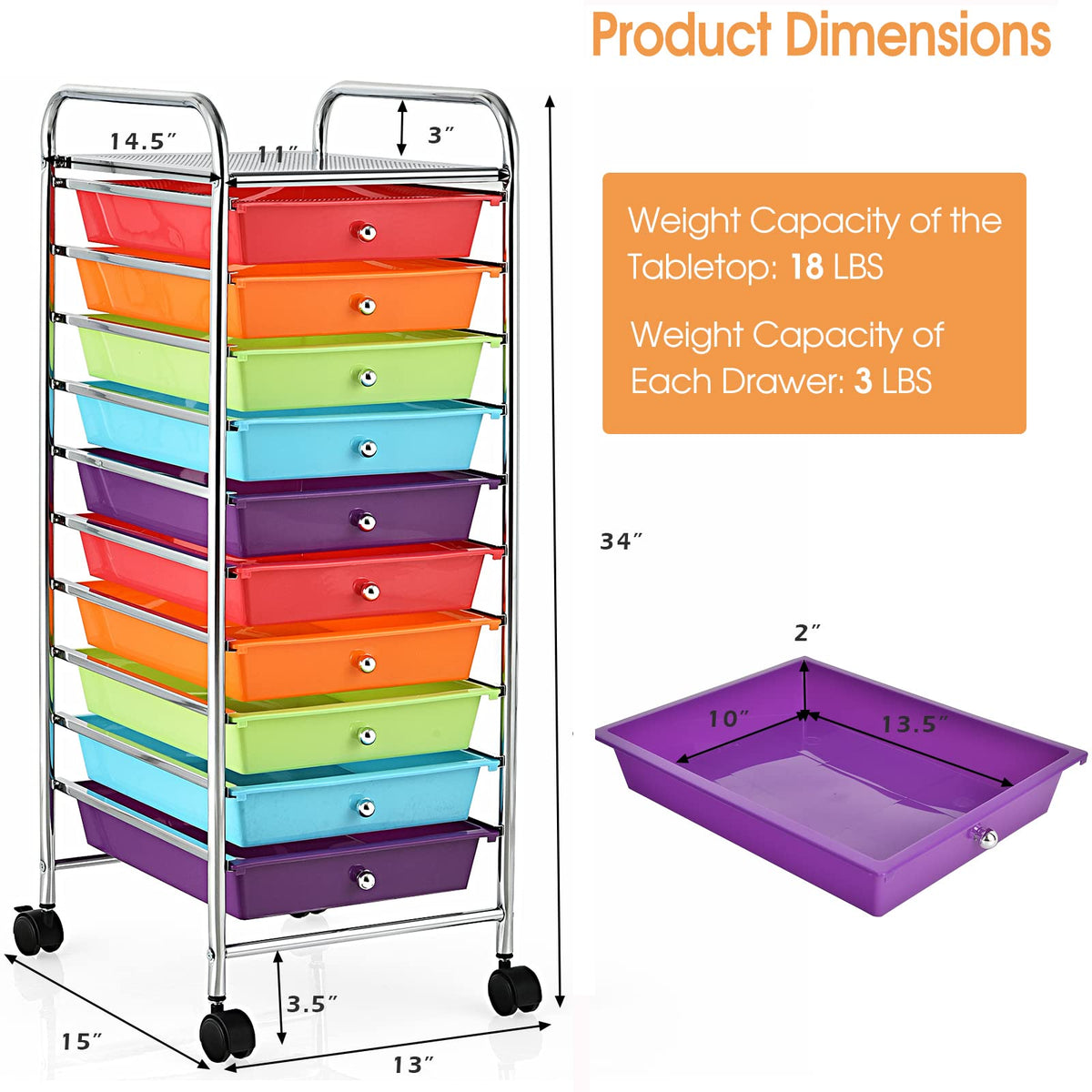 10 Drawer Rolling Storage Cart with Wheels Q257