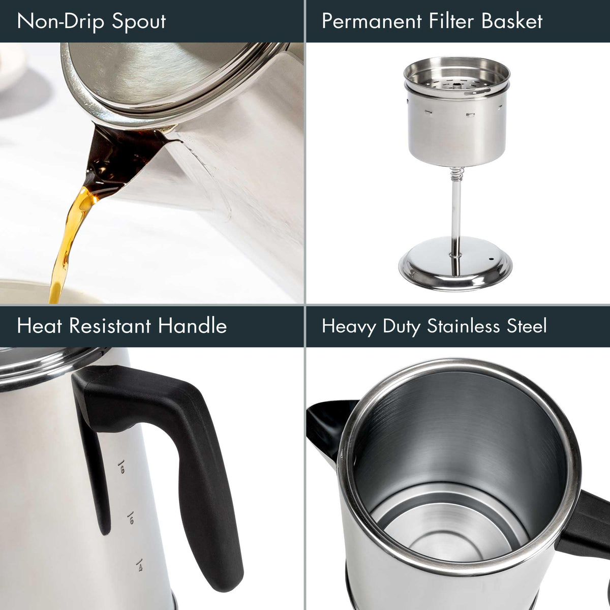 Stainless Steel 8 Cup Stovetop Coffee Percolator H901