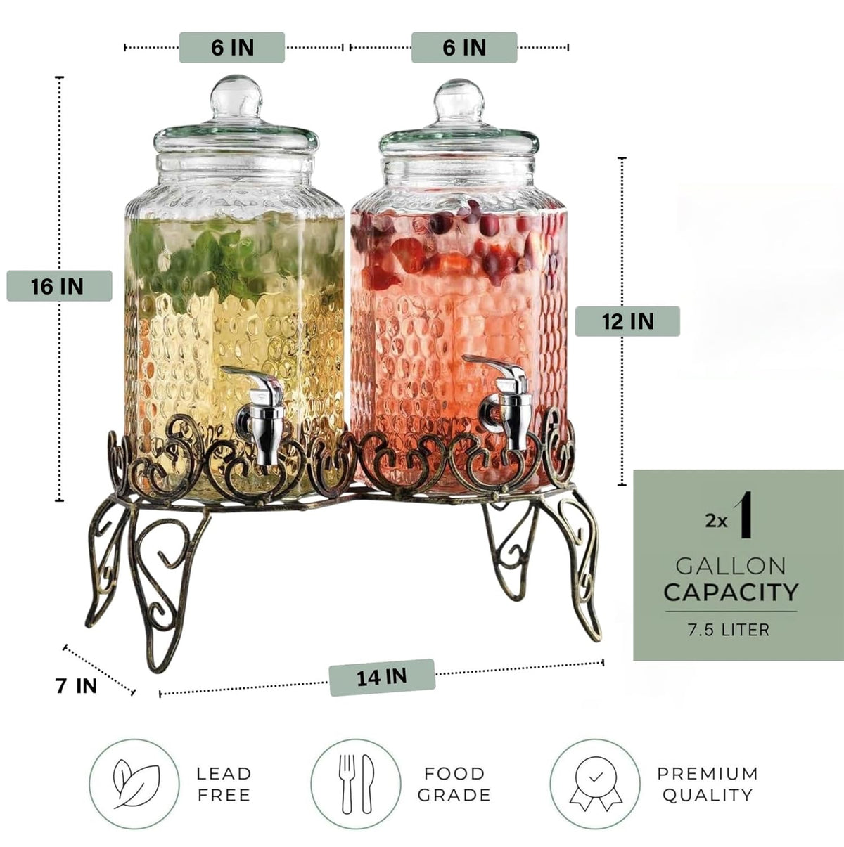 1 Gallon Glass Beverage Dispenser with Spigot Set of 2 K968
