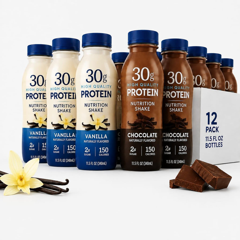 High Protein Nutrition Shake, Vanilla & Chocolate Flavor 30g, 12 Pack, 11.5 fl oz Bottles O196678