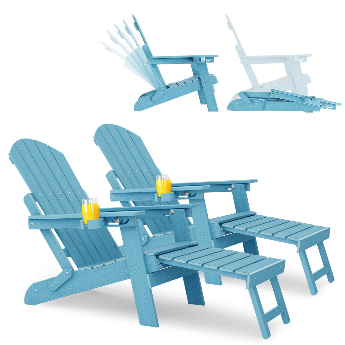 Blue Set of 2 Adirondack Chair with Footrest J9172
