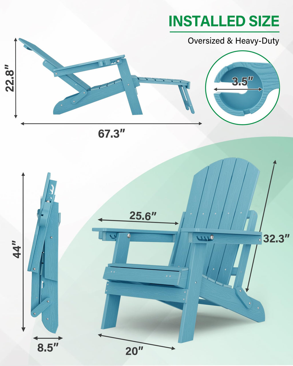 Blue Set of 2 Adirondack Chair with Footrest J9172