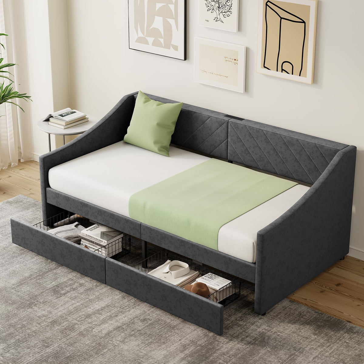 Twin Size Upholstered Daybed with 2 Storage Drawers M4832