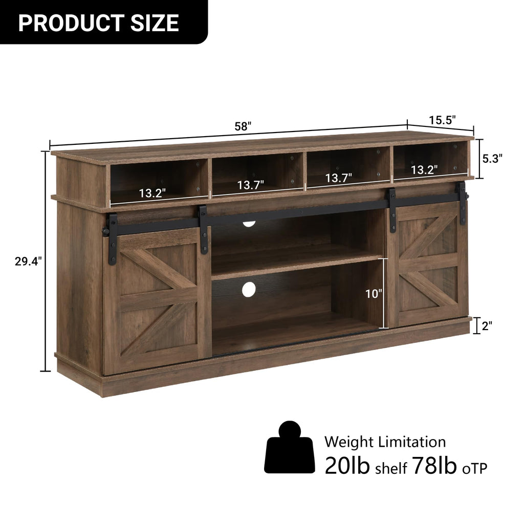 Farmhouse Wood TV Stand with Sliding Barn Doors J83407