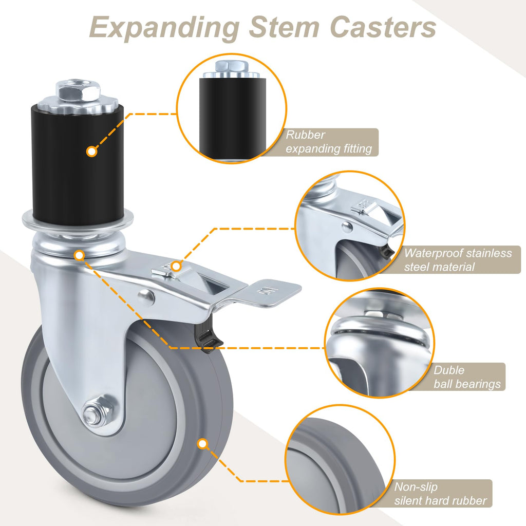 4 Inch Heavy Duty Expanding Stem Caster Wheels Set with Brake O3755