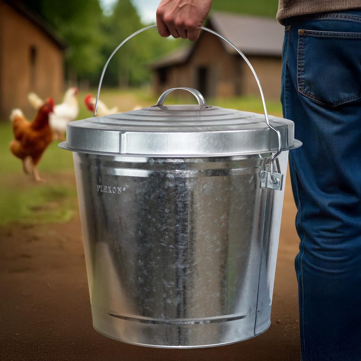 6.6 Lb Stainless Steel Hanging Poultry Feeder with 10 Gallon Storage Bucket U13711