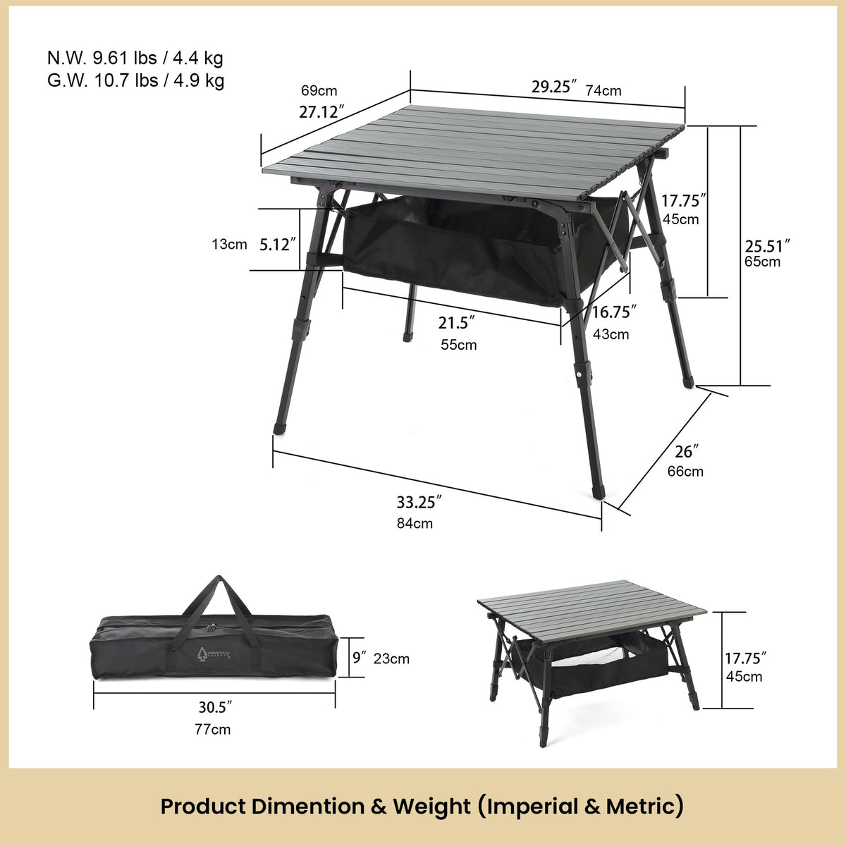 39 in Aluminum Folding Camp Table E82161