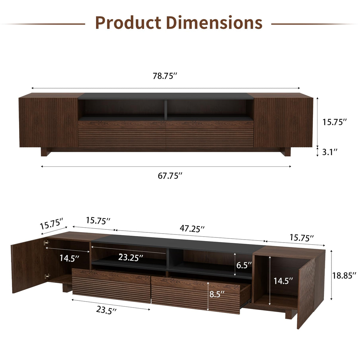 78.8 Inch Dark Brown Walnut TV Stand with Storage T424