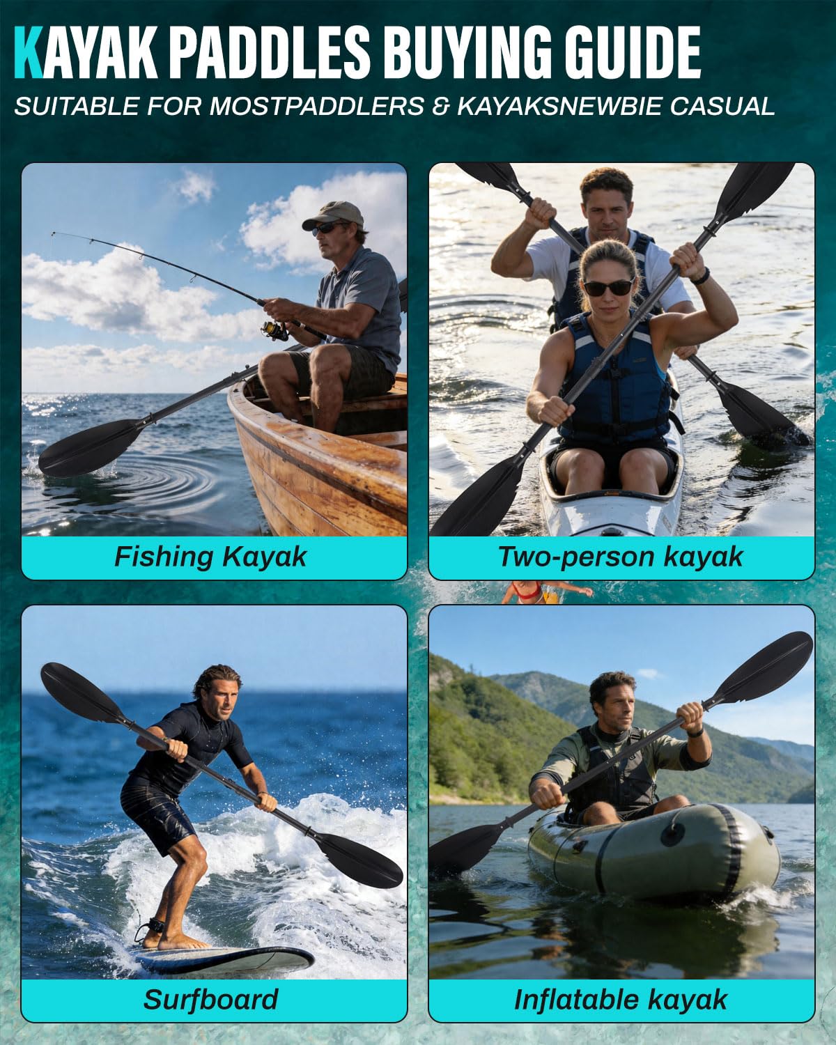 Kayak Paddles with Paddle Leash, 70in-97in Lightweight Paddling Blades N9107