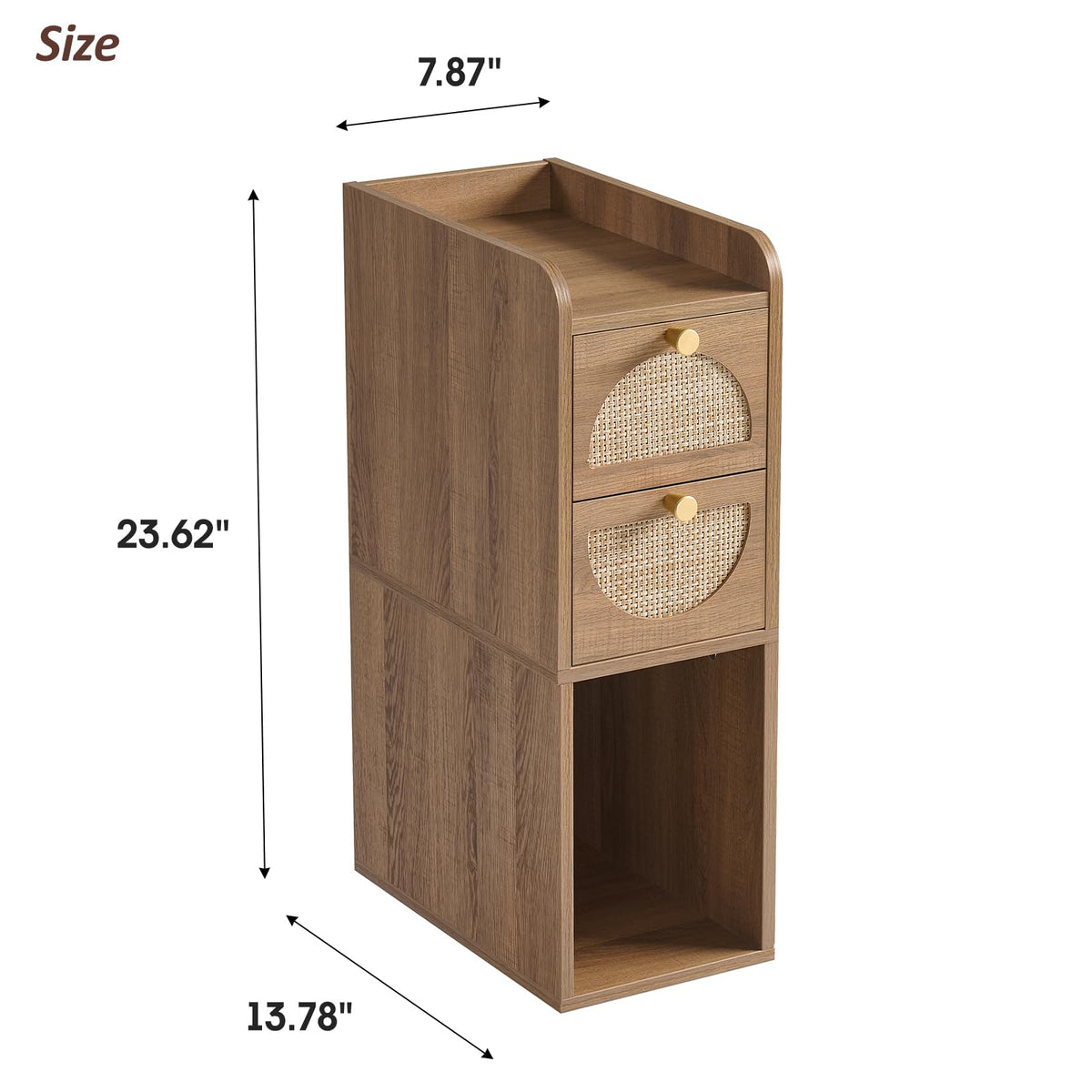 Narrow Rattan Wood Nightstand with 2 Drawers J44842