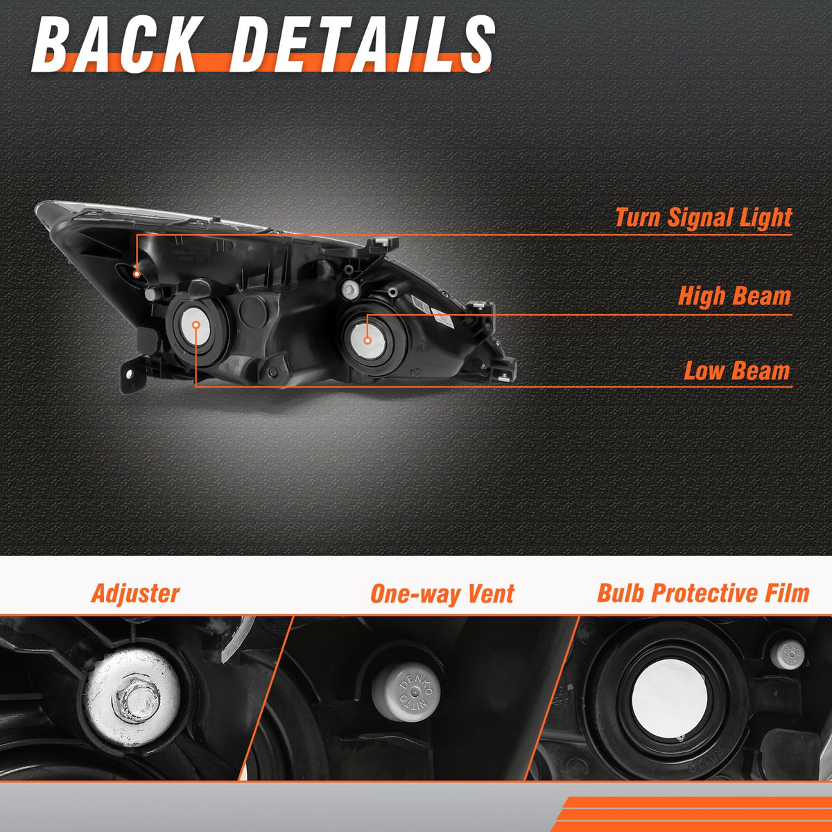 2003-2007 Honda Accord Black Headlights Assembly Pair M654