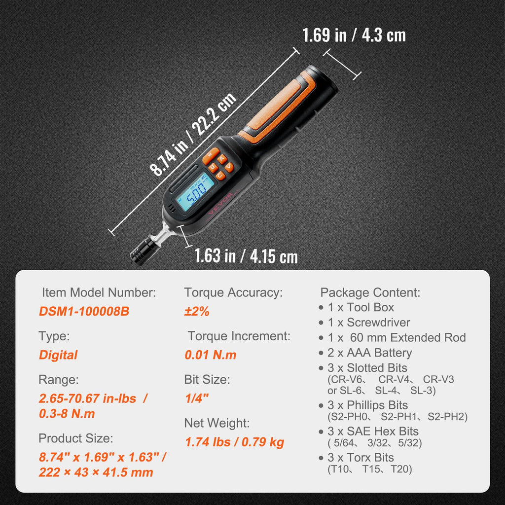 1/4" Drive Digital Torque Screwdriver with LCD, Bits & Case G4263