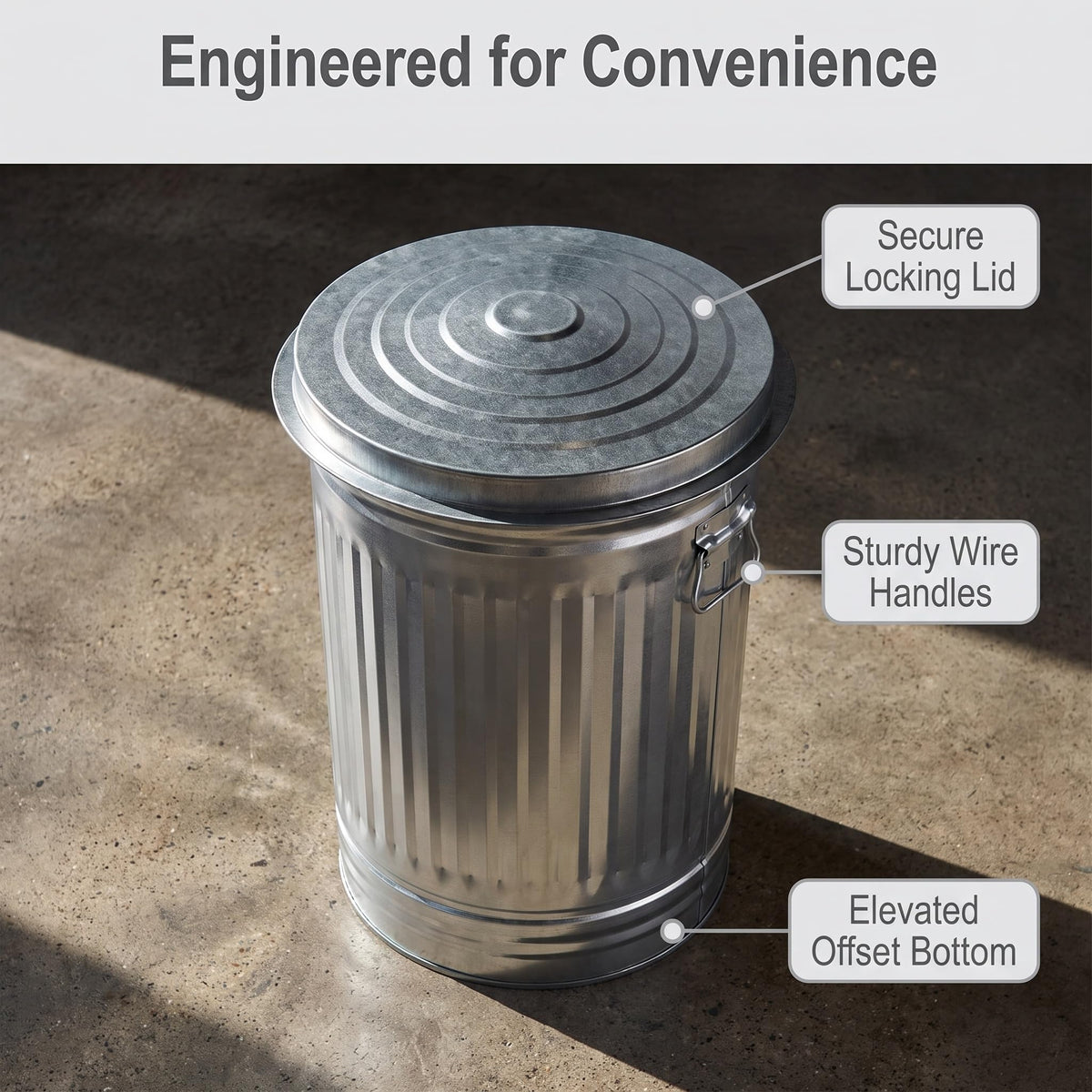 31 Gallon Galvanized Steel Trash Can with Locking Lid K184