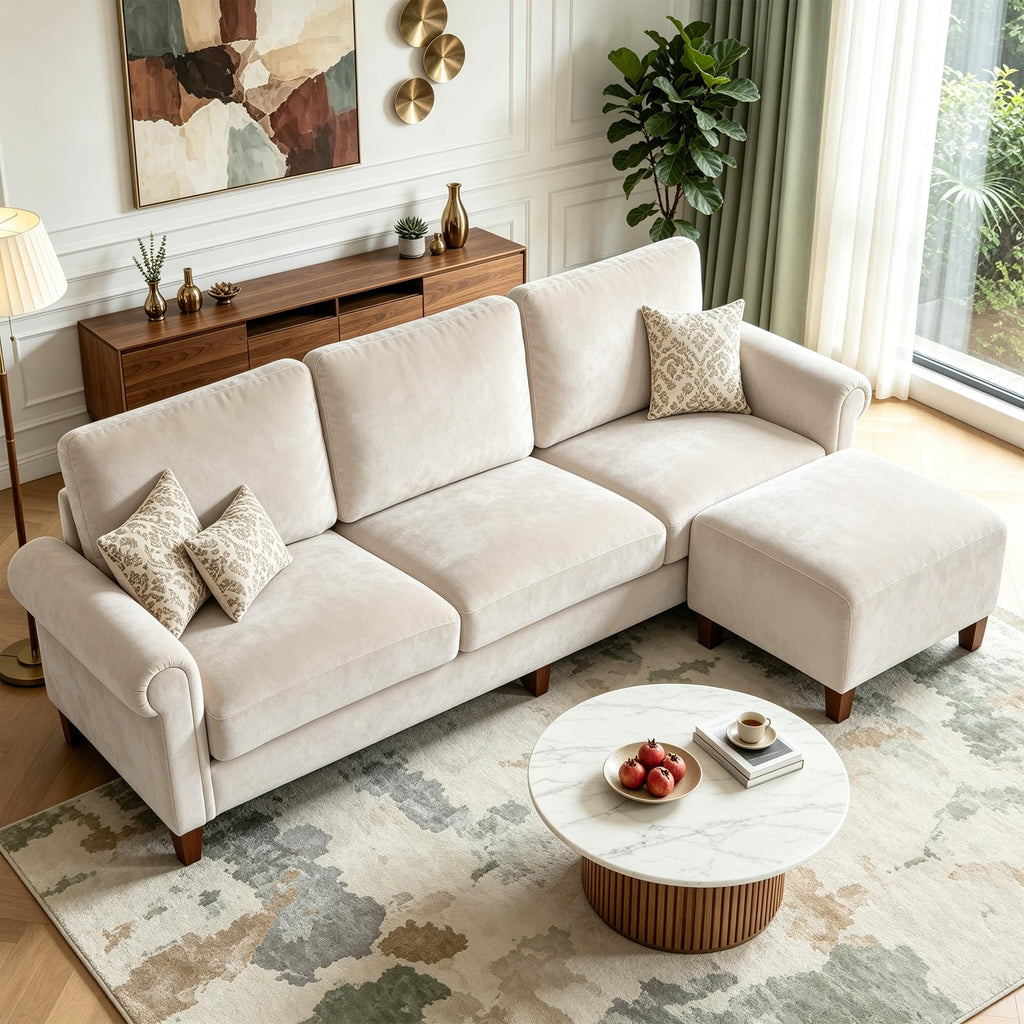 100" L-Shaped Velvet Sectional Sofa with Ottoman C303536