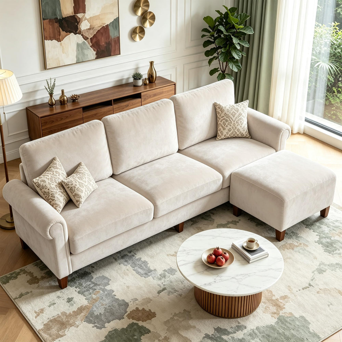 100" L-Shaped Velvet Sectional Sofa with Ottoman C303536