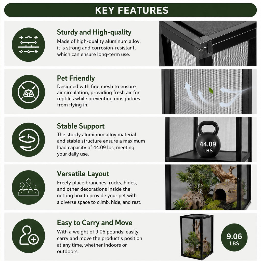 Aluminum Reptile Terrarium Enclosure with Locking Latches C203