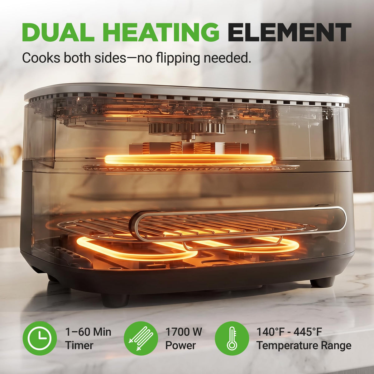 6 Quart Extra Large Air Fryer with 11-in-1 Cooking Presets Grey F4677