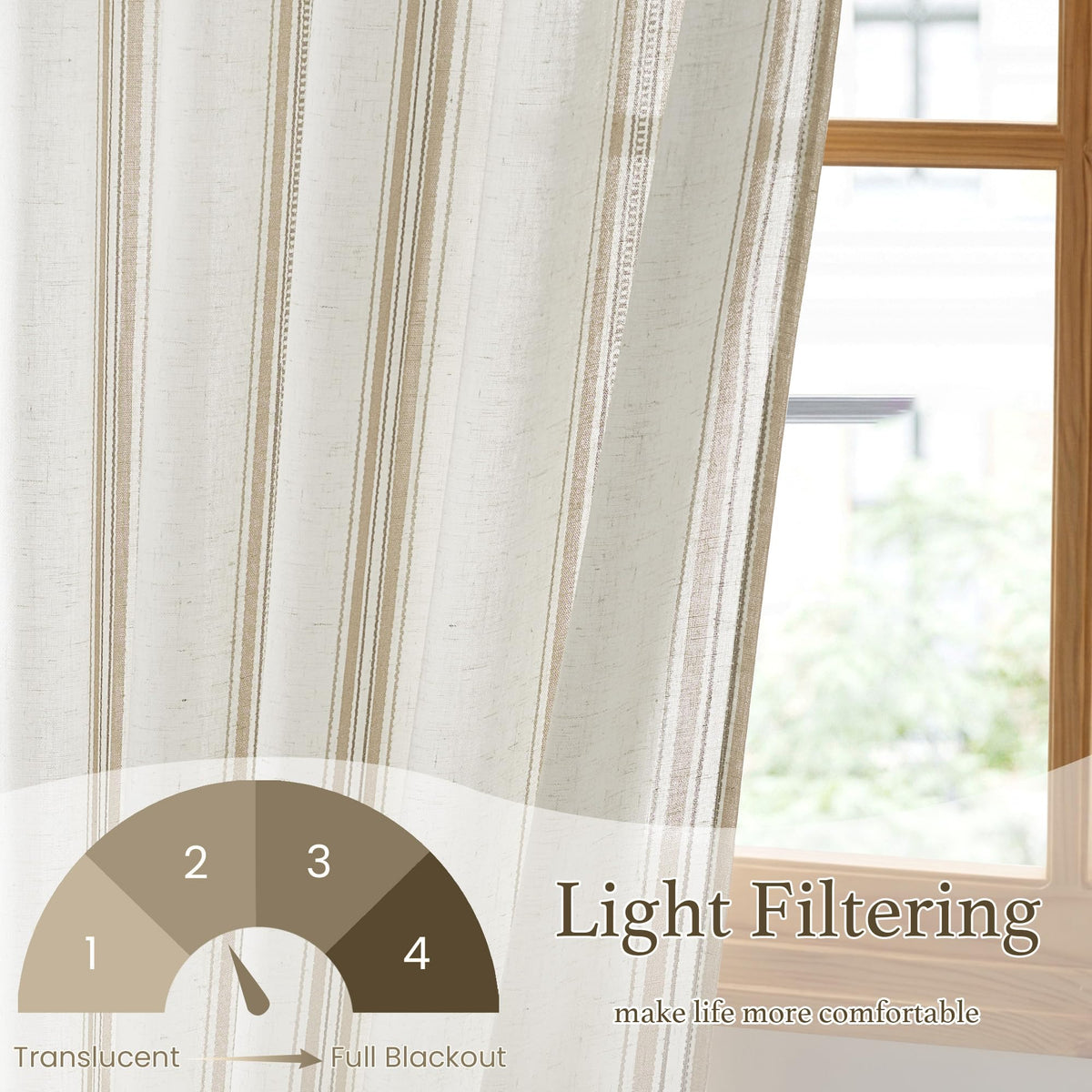 Taupe & White Stripe Linen Curtains 52 x 84 Inch M53681