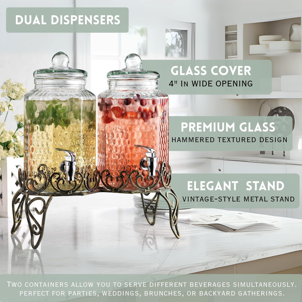 1 Gallon Glass Beverage Dispenser with Spigot Set of 2 K968