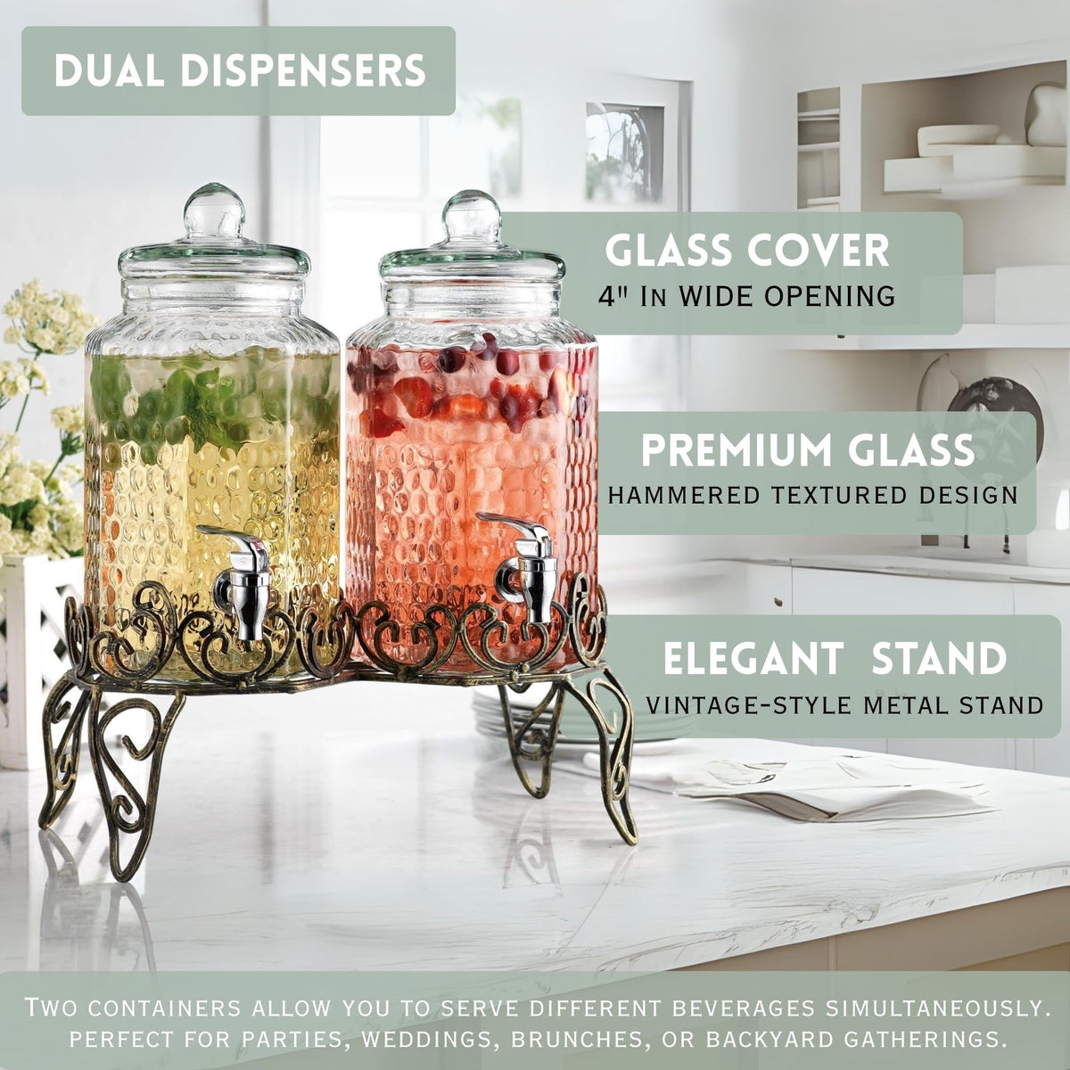 1 Gallon Glass Beverage Dispenser with Spigot Set of 2 K968