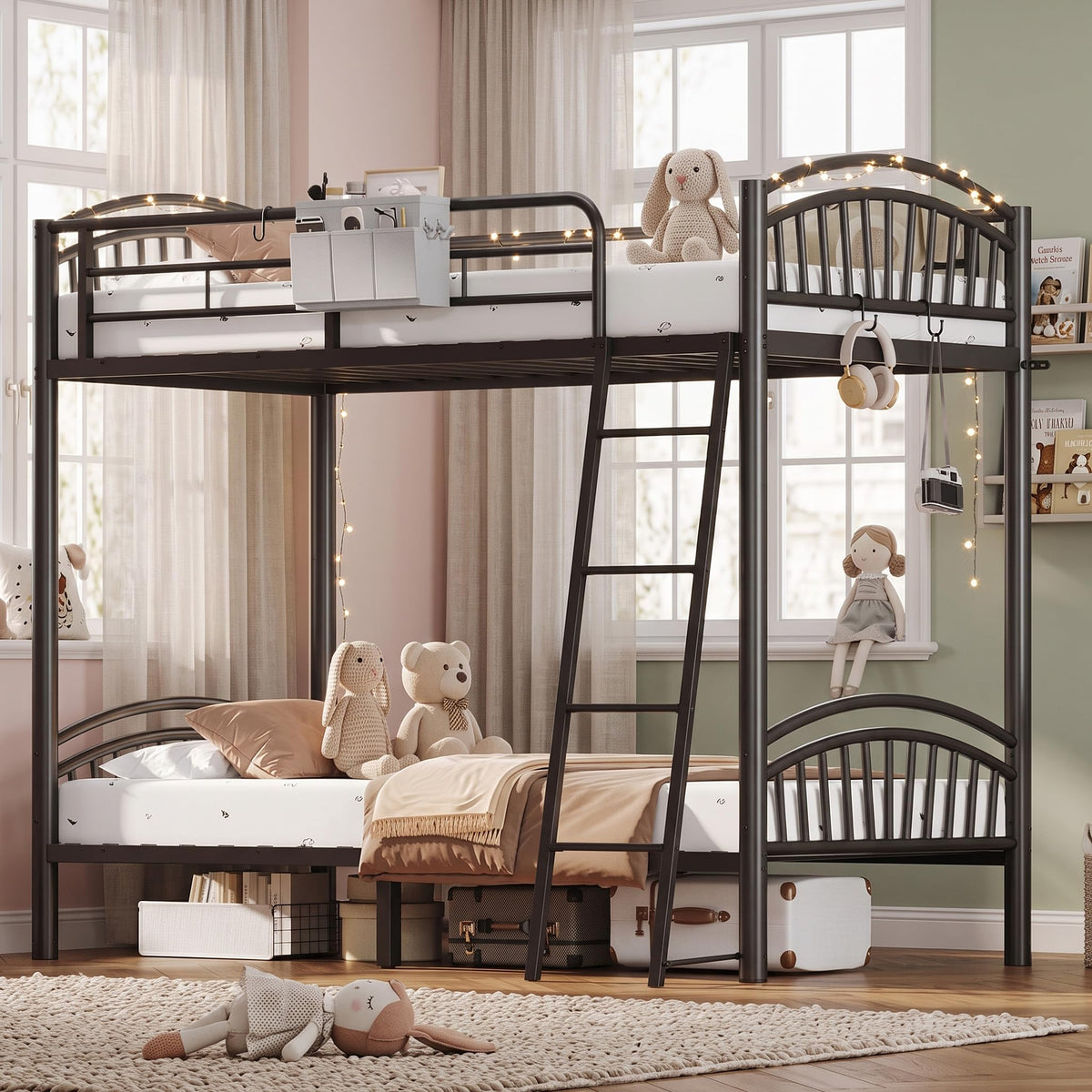 Twin Over Twin Metal Bunk Bed with Ladder L735171
