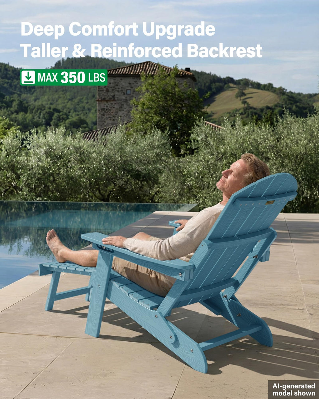 Blue Set of 2 Adirondack Chair with Footrest J9172