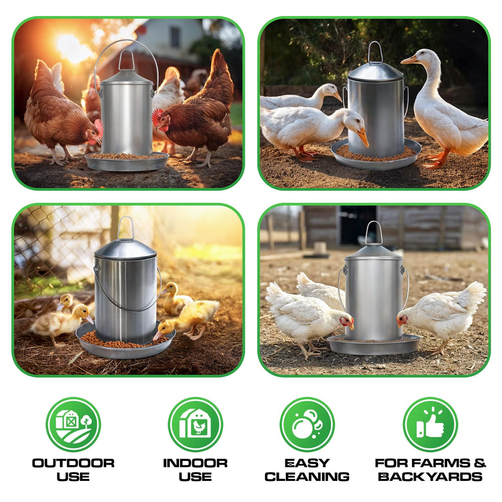 6.6 Lb Stainless Steel Hanging Poultry Feeder with 10 Gallon Storage Bucket U13711